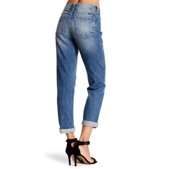 Miss Me Torn Plaid Patch Boyfriend Ankle Jeans 28 - Picture 2 of 8